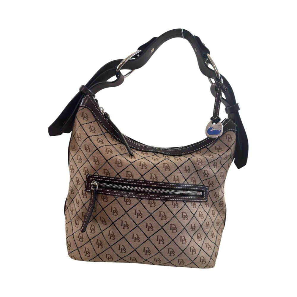 DOONEY & BOURKE Vintage Y2K Monogram Canvas Hobo Shoulder Brown Tan Leather Trim - Picture 8 of 8
